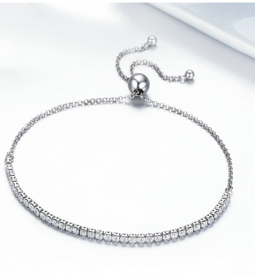 Sterling silver zircon diamond bracelet with simple design, featuring sparkling stones on a delicate chain.