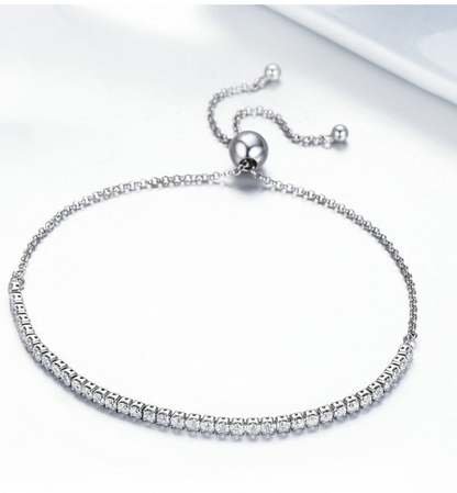Sterling silver zircon diamond bracelet with simple design, featuring sparkling stones on a delicate chain.