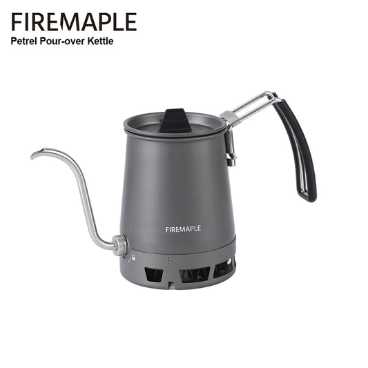 Fire-Maple Petrel pour-over coffee kettle with gooseneck spout, detachable handle, portable, foldable design for precise brewing.