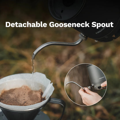 Fire-Maple Petrel pour-over coffee kettle with gooseneck spout, detachable handle, portable foldable design, ideal for brewing coffee.