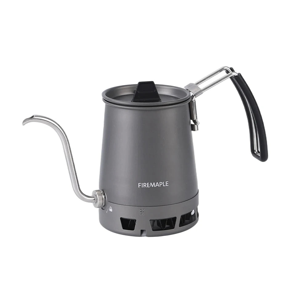 Fire-Maple Petrel pour-over coffee kettle with gooseneck spout, detachable handle, portable foldable design for precise brewing.