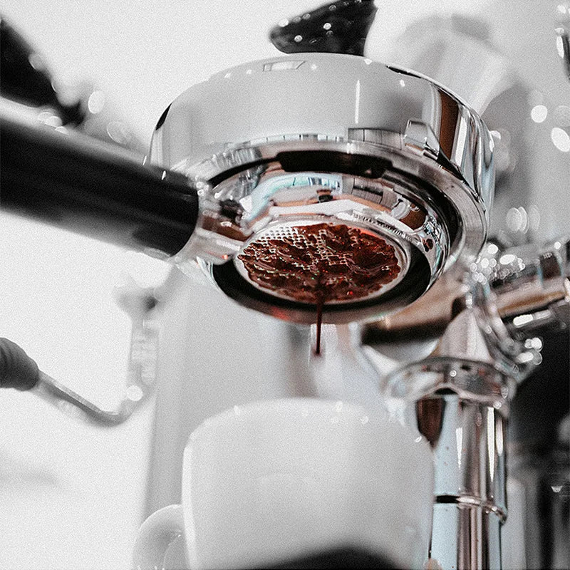 Gaggia 58mm bottomless portafilter with solid wood handle, universal filter holder for Gaggia Classic espresso machines.