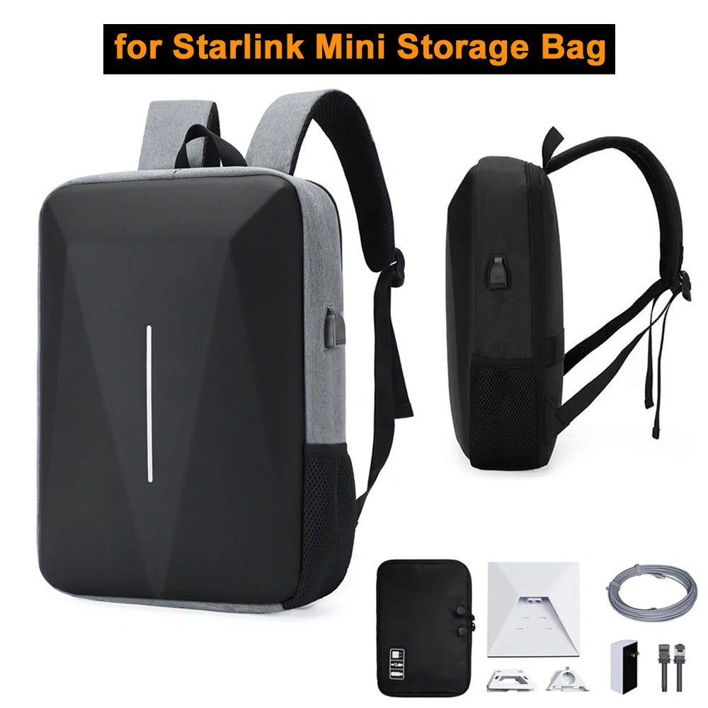 Waterproof storage bag for Starlink Mini accessories with compartments for power cables and brackets, by BACKUPMYFILESNOW.COM®.