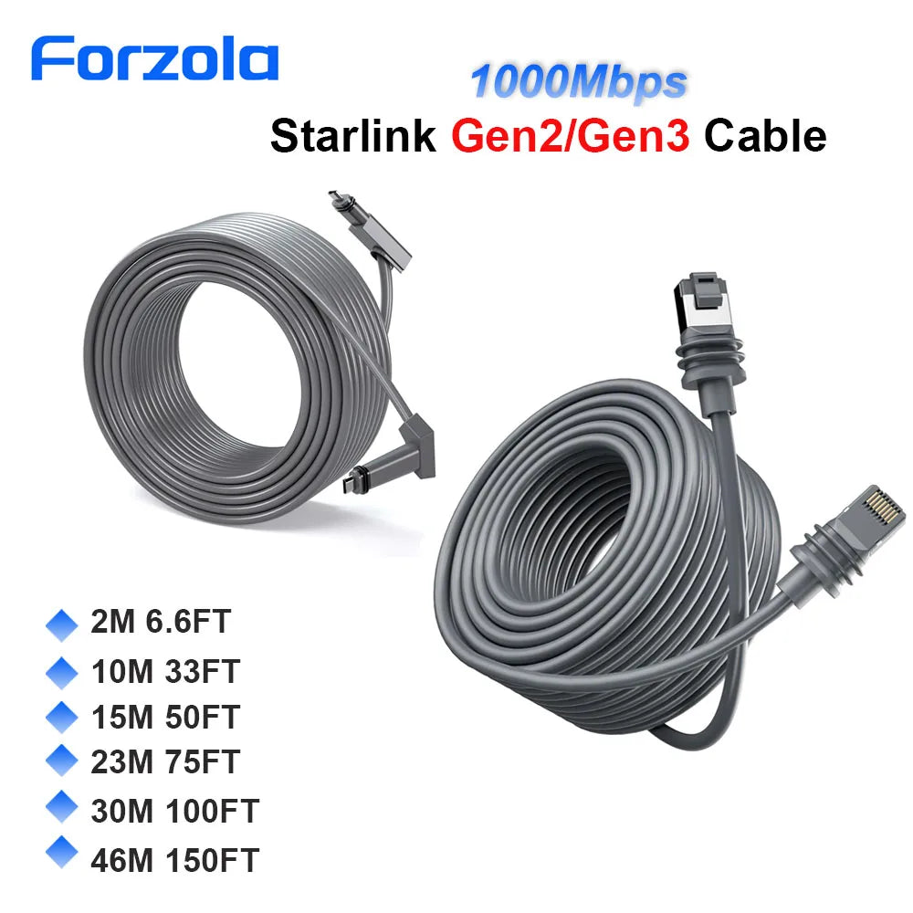 BackupMyFilesNow® Starlink cable for Gen 2 and 3, waterproof extension cable available in 33 to 150 ft, high-speed satellite connection.