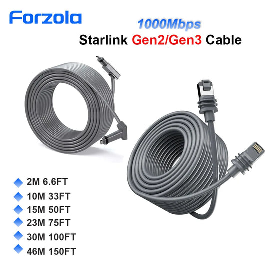 BackupMyFilesNow® Starlink cable for Gen 2 and 3, waterproof extension cable available in 33 to 150 ft, high-speed satellite connection.