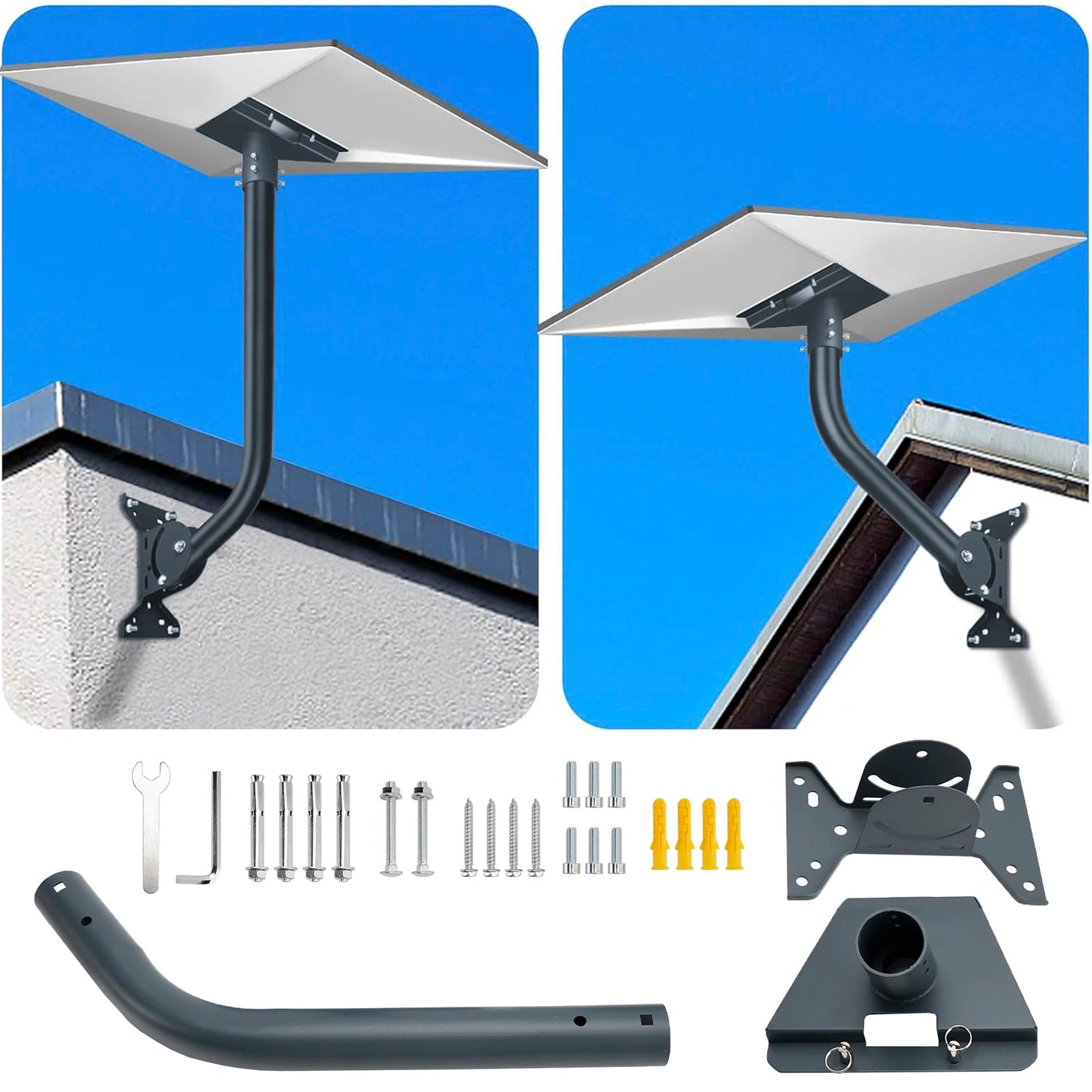 Gen 3 Mount Kit for Starlink by BACKUPMYFILESNOW® showing 360° adjustable wall and roof antenna mounting bracket for V3 and V4 Starlink dishes.