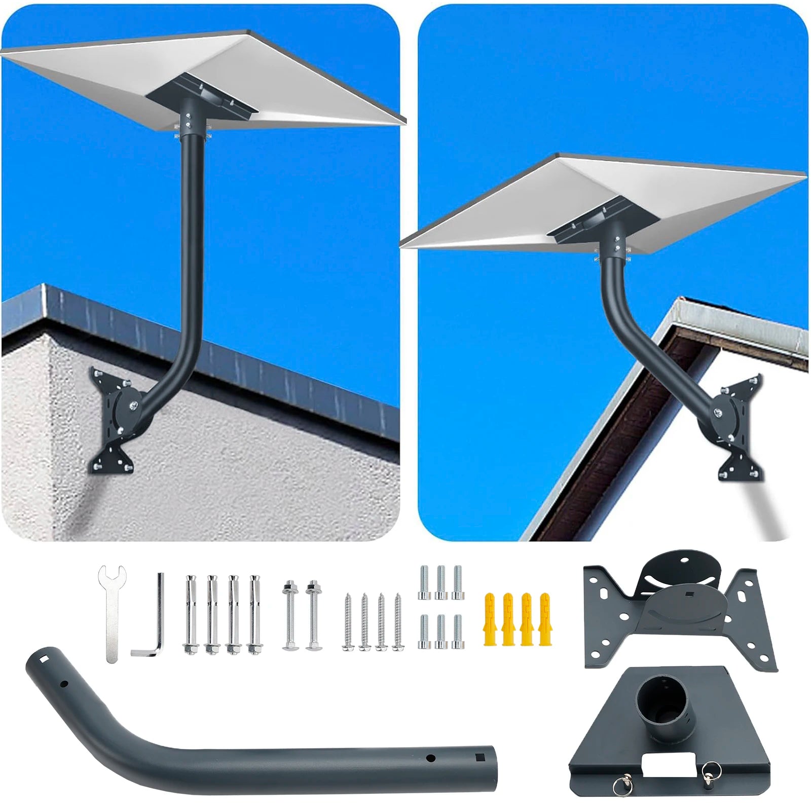 Gen 3 Mount Kit for Starlink by BACKUPMYFILESNOW® showing 360° adjustable wall and roof antenna mounting bracket for V3 and V4 Starlink dishes.