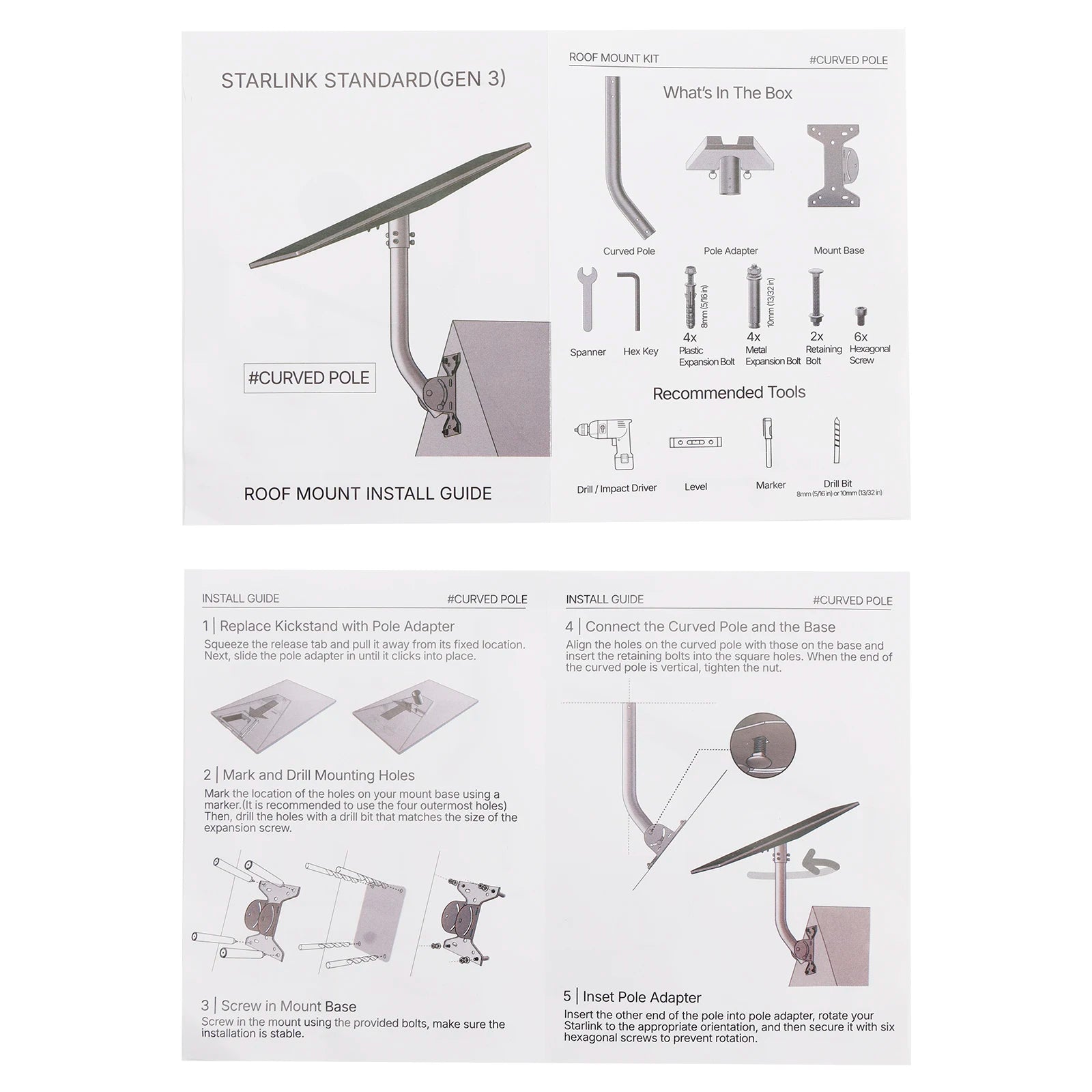 Gen 3 Starlink mount kit by BACKUPMYFILESNOW.COM® for V3 and V4 dishes, adjustable wall and roof antenna mounting bracket.