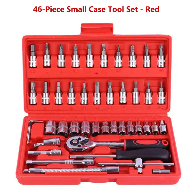 40-piece chrome vanadium steel socket set with hard case, ratchet handle, for auto and motorcycle repair DIY tools.