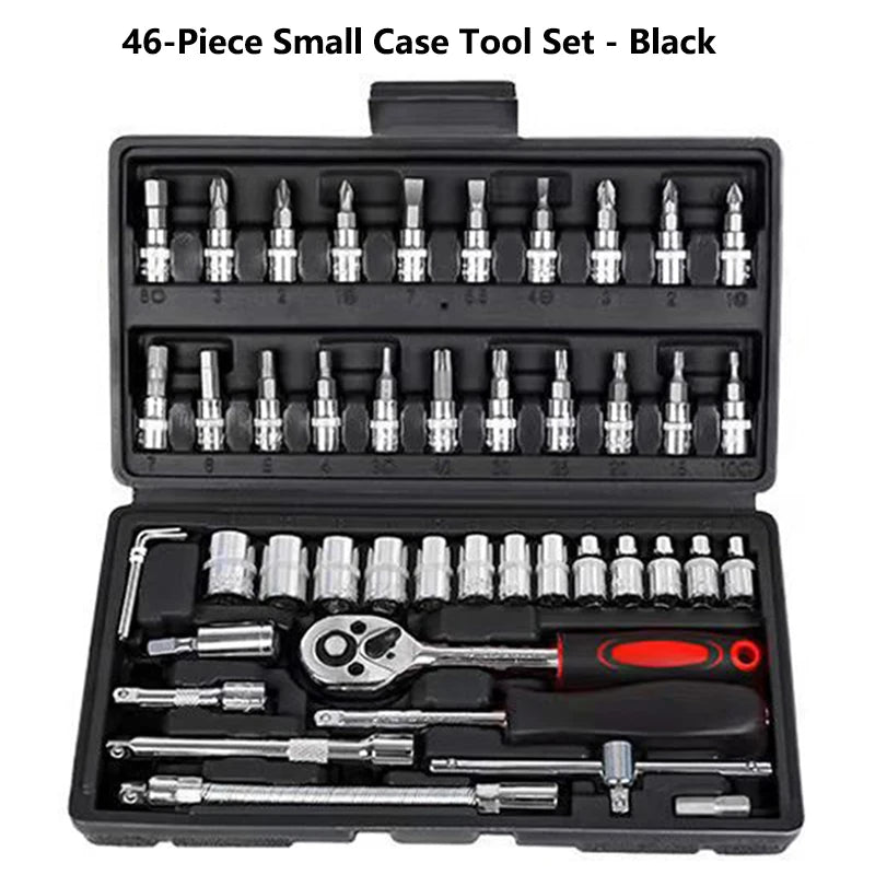 40-piece Chrome Vanadium steel socket set with hard case, auto and motorcycle repair tools, ratchet handle, ideal for DIY projects.