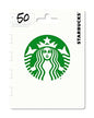 Starbucks $50 physical gift card with the BACKUPMYFILESNOW.COM® branding and Starbucks logo on the card surface.