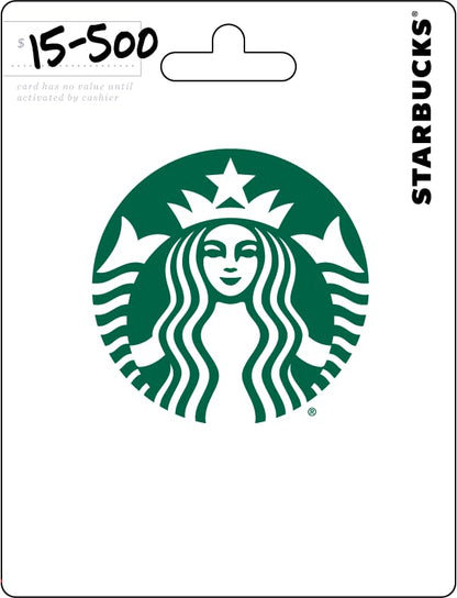 Starbucks $50 physical gift card with BACKUPMYFILESNOW.COM® branding, featuring Starbucks logo and design.
