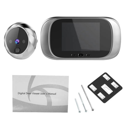 Gold 2.8-inch night vision digital door viewer with camera and doorbell for home security, featuring a sleek design and photo shooting capability.
