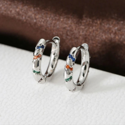 18K gold plated geometric copper hoop earrings with colorful zircon accents, unisex trendy jewelry for parties.