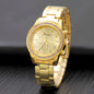 Gold Geneva Classic stainless steel women's quartz watch with a sleek round face and elegant band, showcasing luxury and style.