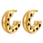 Gold-plated stainless steel heart-shaped hollow earrings with polished finish, vintage C-shape design for women.