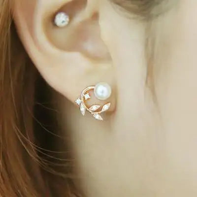 S925 sterling silver Korean fashion earrings with crystals, branch design, pearls, and diamond accents, stylish silver jewelry accessories.