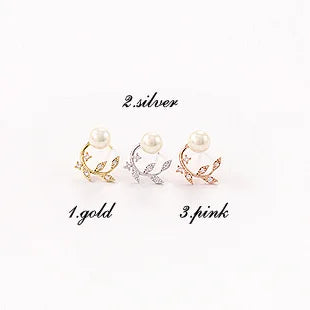 S925 sterling silver Korean fashion earrings with crystal, branch design, pearl accents, and diamond details, silver jewelry accessories