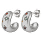 Gold letter C shape earrings with colorful zircon accents, dainty hoop design, perfect for daily wear and leisure style women’s jewelry.