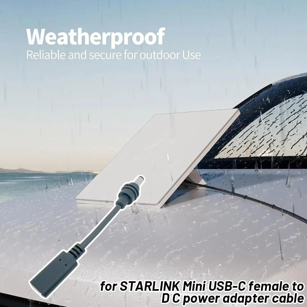 Gray Starlink Mini USB-C female to DC power adapter cable, waterproof, 12cm, designed for outdoor use, high-quality, safe connection.