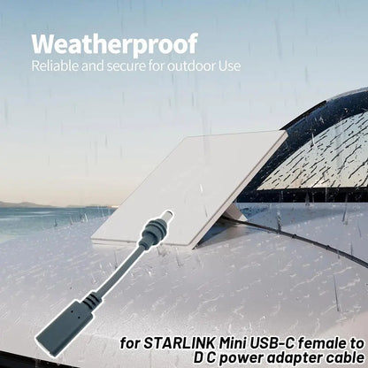 Gray Starlink Mini USB-C female to DC power adapter cable, waterproof, 12cm, designed for outdoor use, high-quality, safe connection.