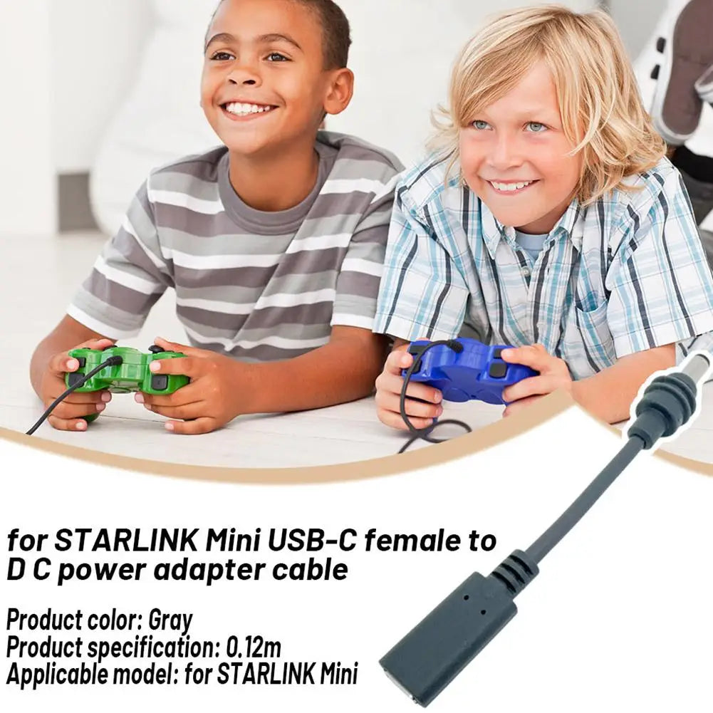 Starlink Mini USBC female to DC power adapter waterproof cable, 12cm, outdoor use, high quality, gray color, safe and durable.