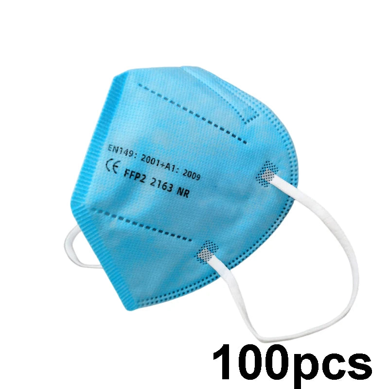 Set of 100 black kids KN95 FFP2 face masks with 5 layers, non-woven material, reusable, designed for children’s protection.