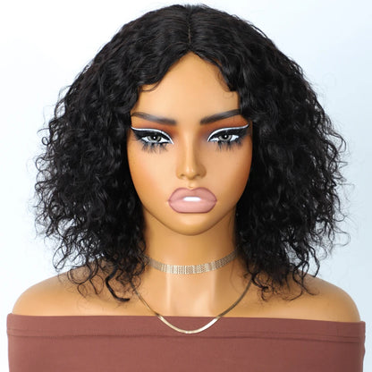 Gray short Afro kinky curly bob wig for women, middle part, 100% human Brazilian Remy hair, glueless daily wig.