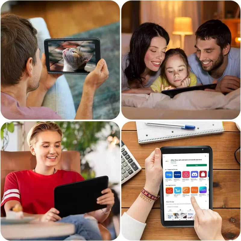 Android 15 MTK Tablet PC with 10.1-inch IPS display, 12GB RAM, 256GB storage, 4G LTE, Wi-Fi, USB-C, and keyboard in gray.