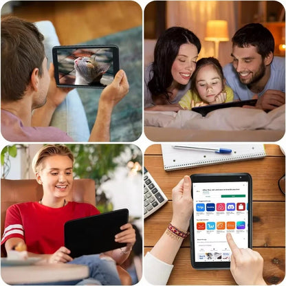 Android 15 MTK Tablet PC with 10.1-inch IPS display, 12GB RAM, 256GB storage, 4G LTE, Wi-Fi, USB-C, and keyboard in gray.