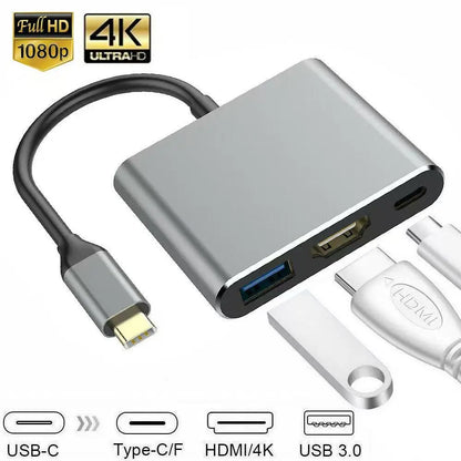 Gray BackupMyFilesNow 3-in-1 USB-C Hub with PD 100W, 4K HDMI, and USB 3.0 for versatile device connectivity