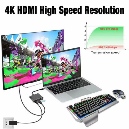 BackupMyFilesNow gray 3-in-1 USB-C hub with PD 100W, 4K HDMI, and USB 3.0 ports for versatile connectivity.