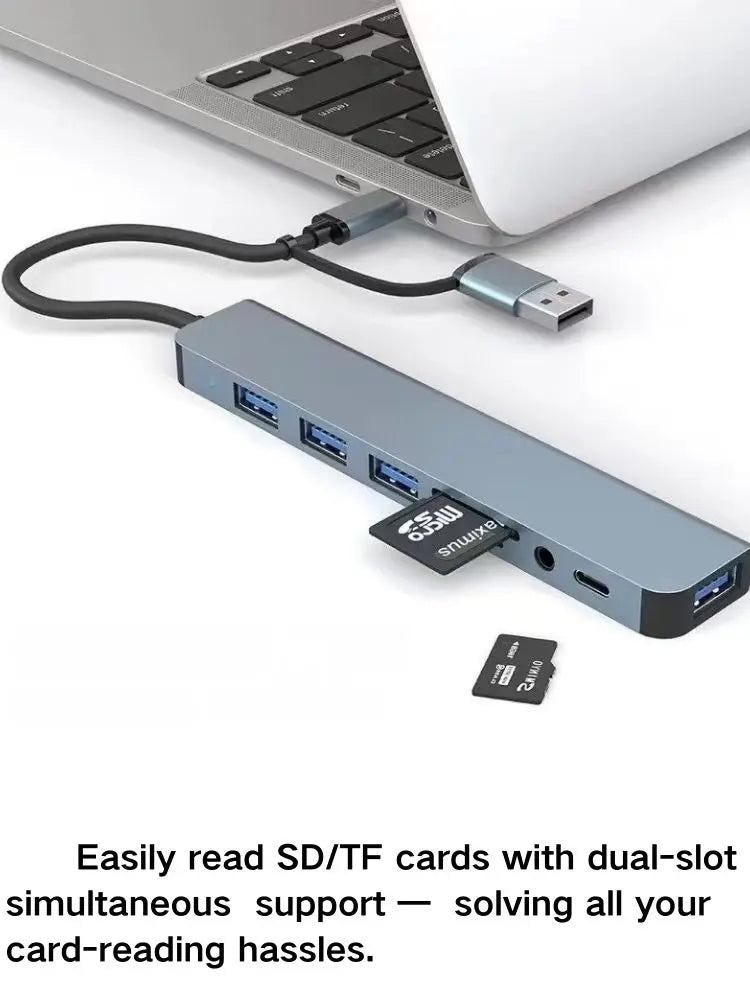Gray 3-in-1 USB-C hub from BackupMyFilesNow.com with PD100W, 4K HDMI, and USB 3.0 ports for versatile device connectivity.