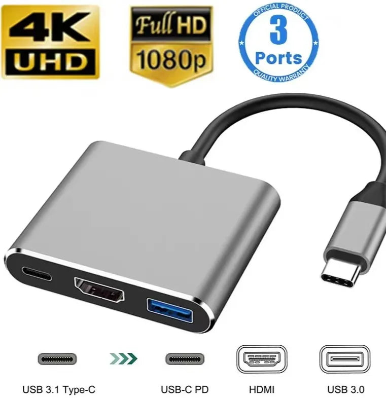 BackupMyFilesNow 3-in-1 USB-C Hub with PD100W, 4K HDMI, and USB 3.0 ports for versatile device connectivity.