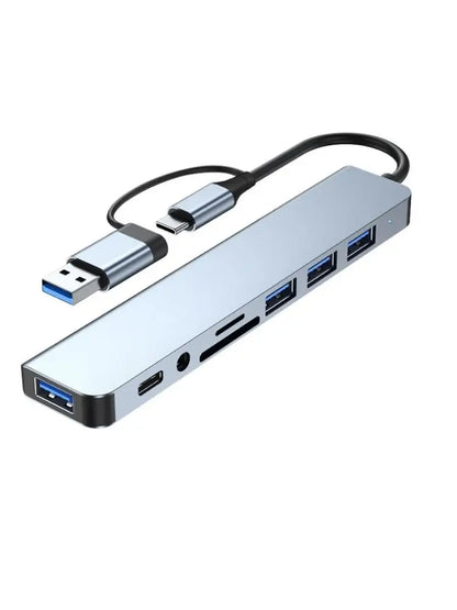Gray 3-in-1 USB-C hub with PD 100W, 4K HDMI, and USB 3.0 ports for versatile device connectivity.