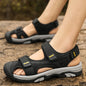 Gray men's outdoor Baotou sandals with thick soles, anti-slip design, perfect for hiking and beach use.