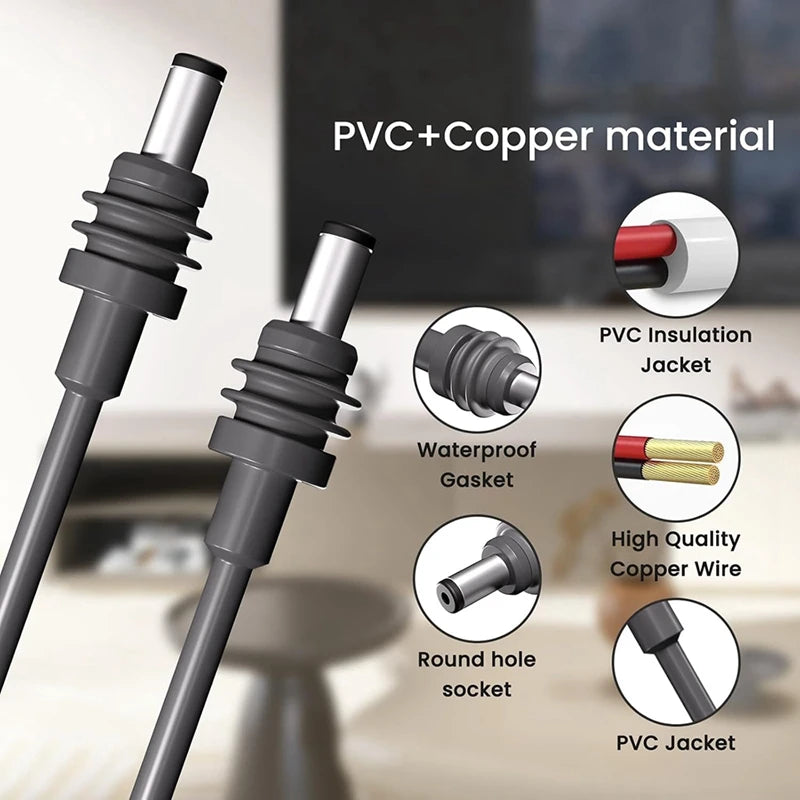Gray 5-meter waterproof Starlink Mini DC to DC extension cable by BACKUPMYFILESNOW.COM®, designed for Starlink Spacex Mini power connection.