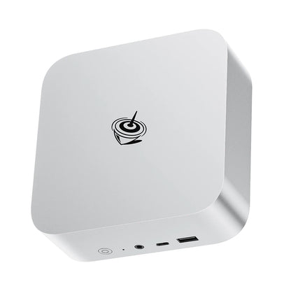 Gray Beelink Ser8 Mini PC with AMD Ryzen 7, 32GB RAM, 1TB SSD, WiFi 6, Windows 11, and UK/EU/US plug options.