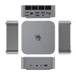 Gray Beelink Ser8 Mini PC with AMD Ryzen 7, 32GB RAM, 1TB SSD, WiFi 6, Windows 11, and UK/EU/US plugs.
