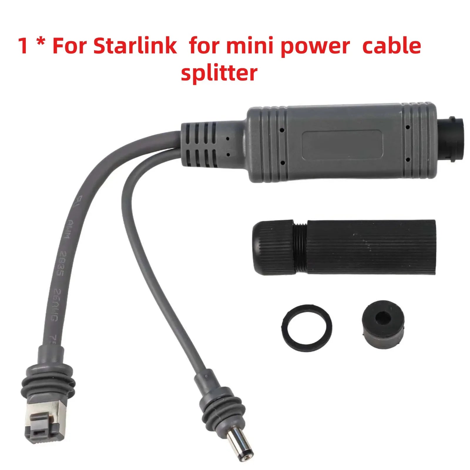 Gray IP68 waterproof power cable splitter for Starlink Gen Mini, 48V 2.5A outdoor connector adapter by BACKUPMYFILESNOW.COM®.