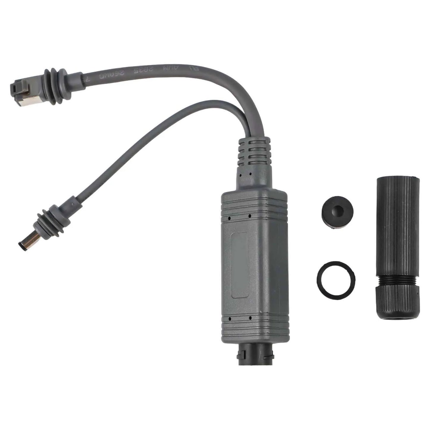 Gray IP68 waterproof power cable splitter for Starlink Gen Mini, designed for outdoor 48V 2.5A connections with waterproof connectors.
