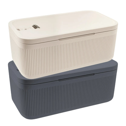 Gray digital password lock safe box with secure compartments for medicine, passports, cash, jewelry, and valuables.