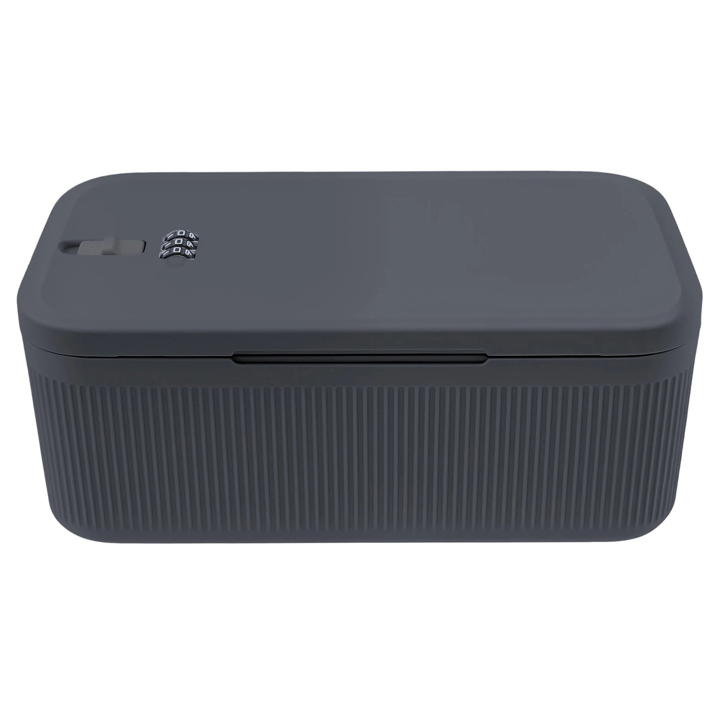Gray digital password lock safe box with secure compartments for medicine, passport, jewelry, cash, and files for privacy and security.