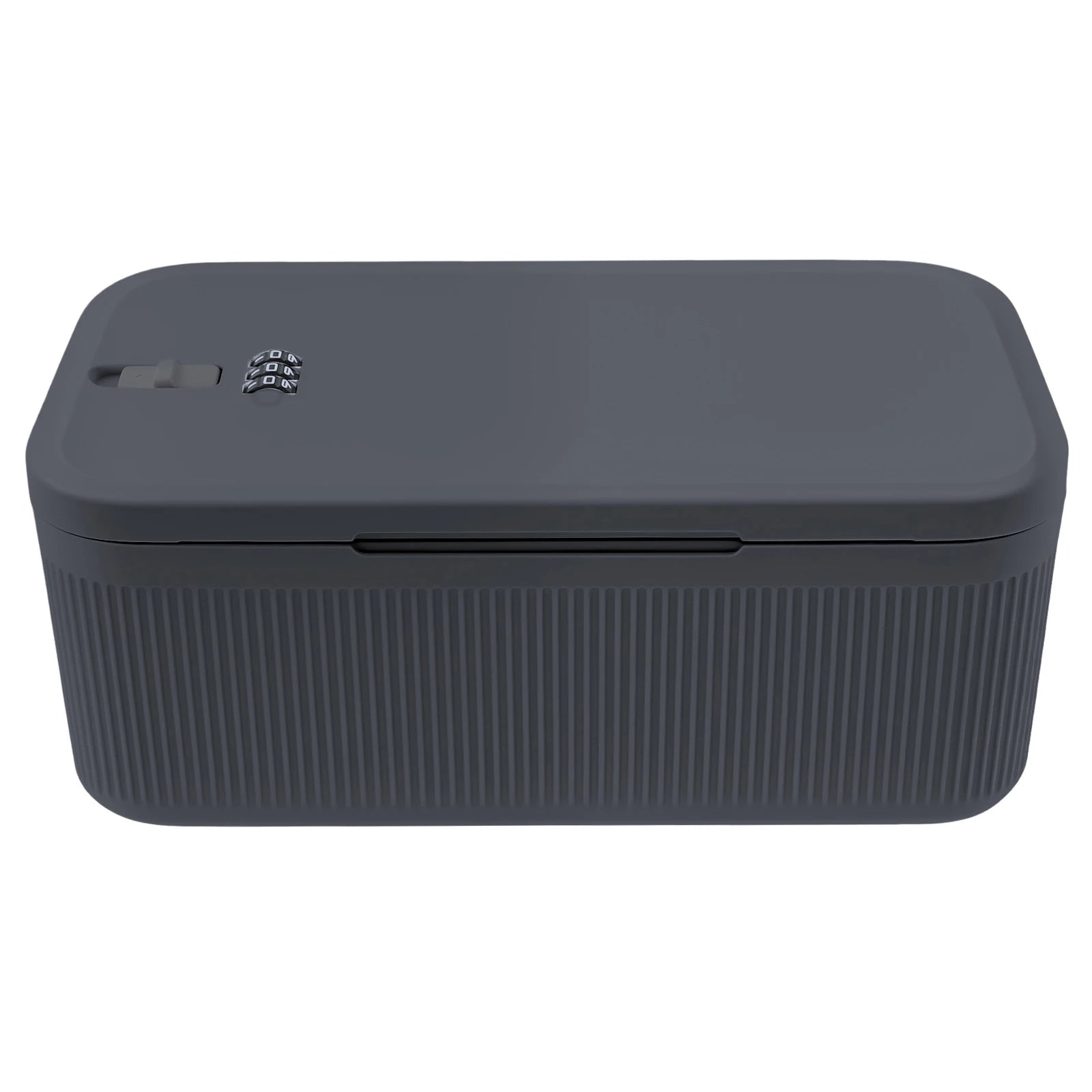 Gray digital password lock safe box with secure compartments for medicine, passport, jewelry, cash, and files for privacy and security.
