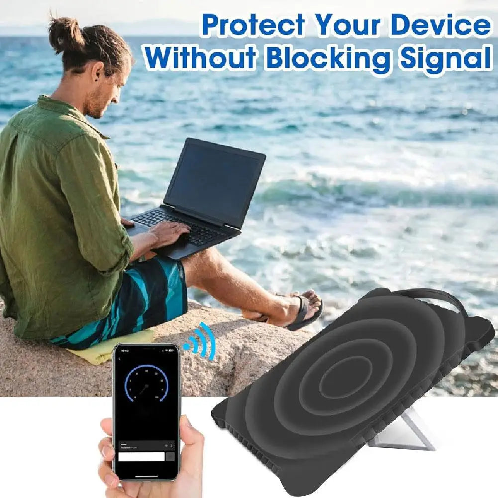 Gray silicone protective cover for Starlink Mini, anti-fall, anti-slip, waterproof outdoor shell from BACKUPMYFILESNOW.COM®.
