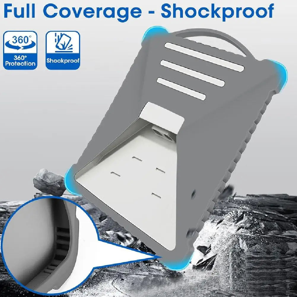 Gray silicone protective cover for Starlink Mini, waterproof, anti-slip, full-coverage case by BACKUPMYFILESNOW.COM® for outdoor use.