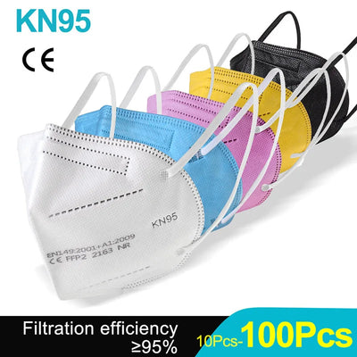 Gray KN95 FFP2 masks in 10-100 pack, 5-layer protective face masks with CE certification and respirator design.