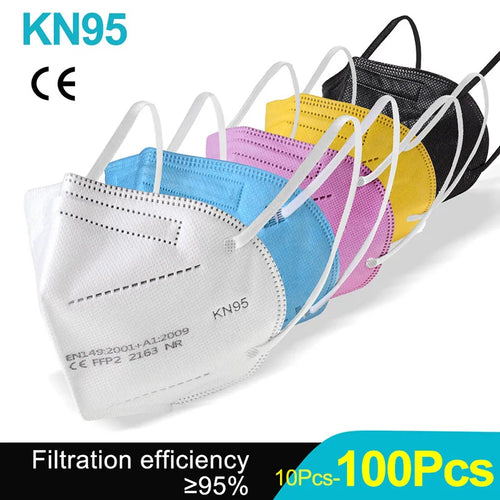 Gray KN95 FFP2 masks in 10-100 pack, 5-layer protective face masks with CE certification and respirator design.
