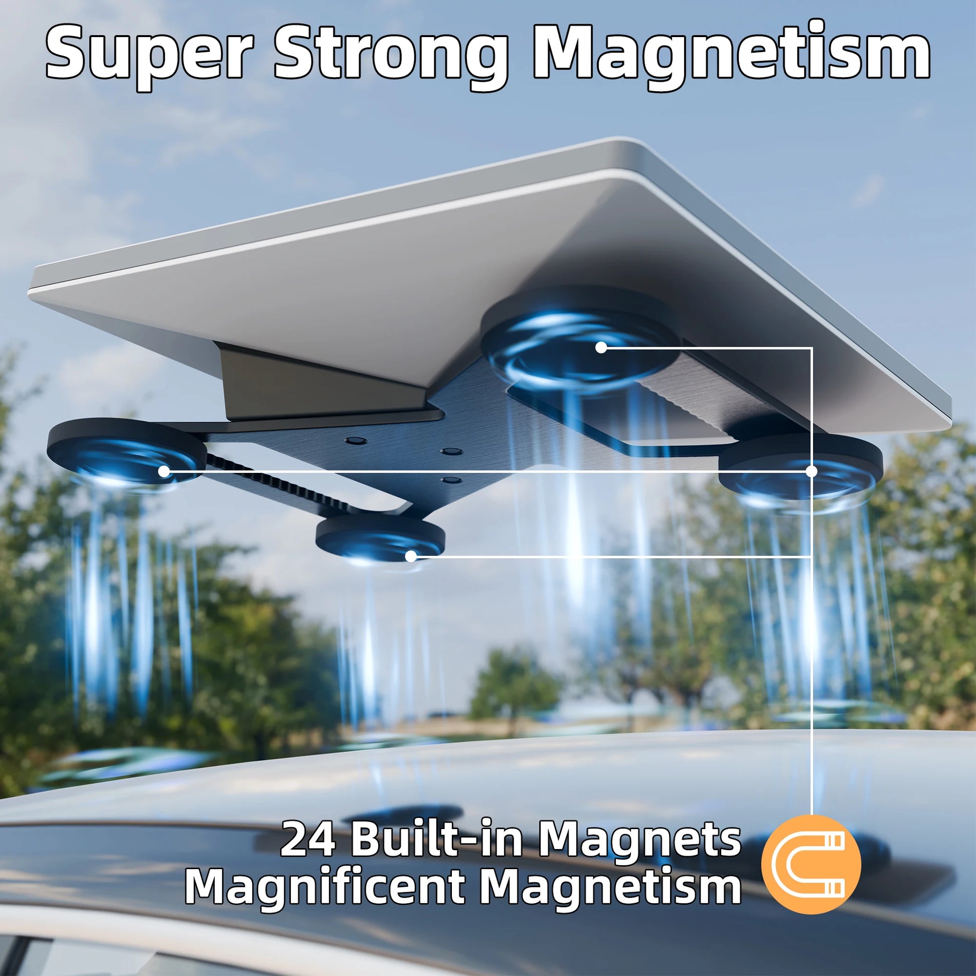 Gray Starlink Mini satellite accessories including portable car mount and magnetic roof bracket for secure installation.