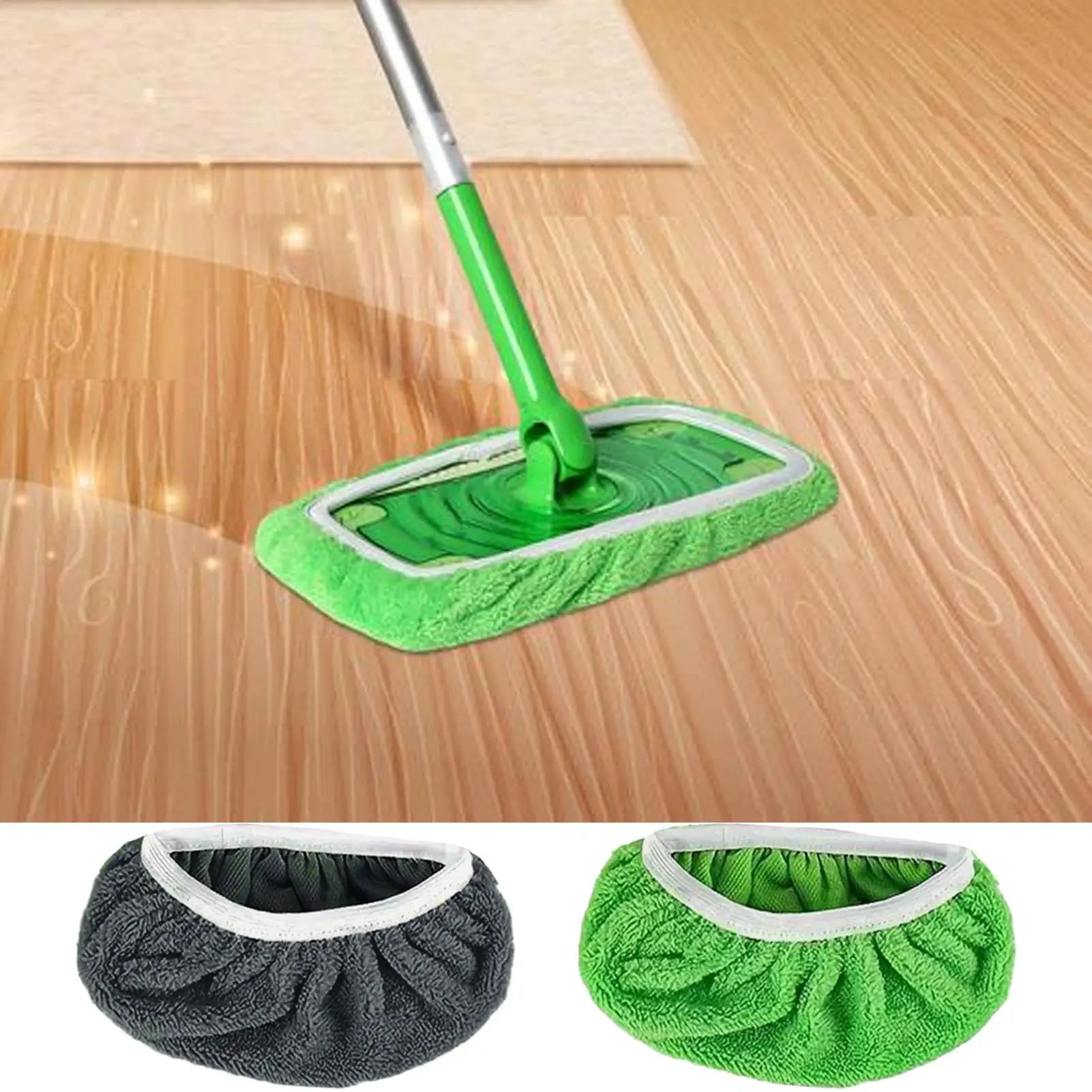 Gray Swiffer wet and dry microfiber mop cover, reusable and washable flat mop pad for effective cleaning and dusting.